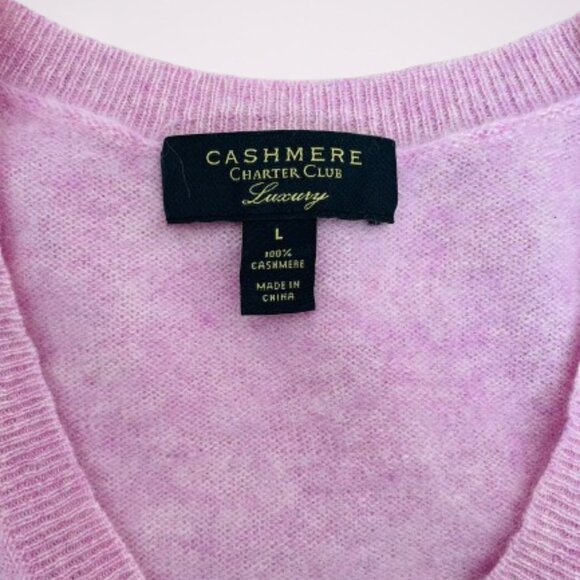 Charter Club NWOT 100% Luxury Cashmere V-Neck Pullover Sweater L Pink lavender - Picture 4 of 9